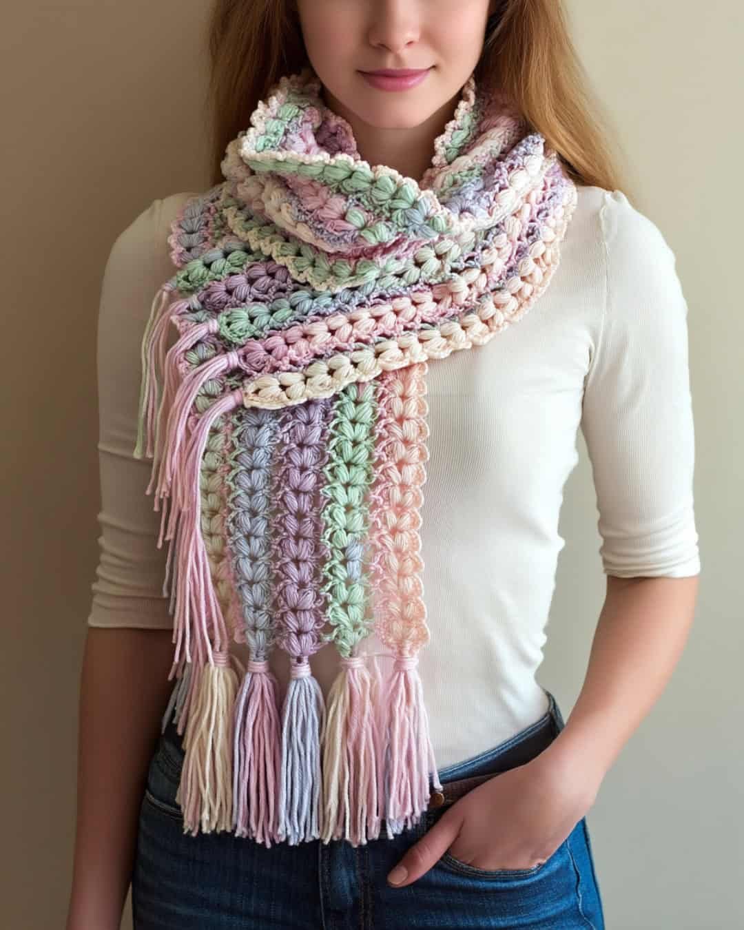 Puff Stitch Mile-A-Minute Scarf crochet pattern